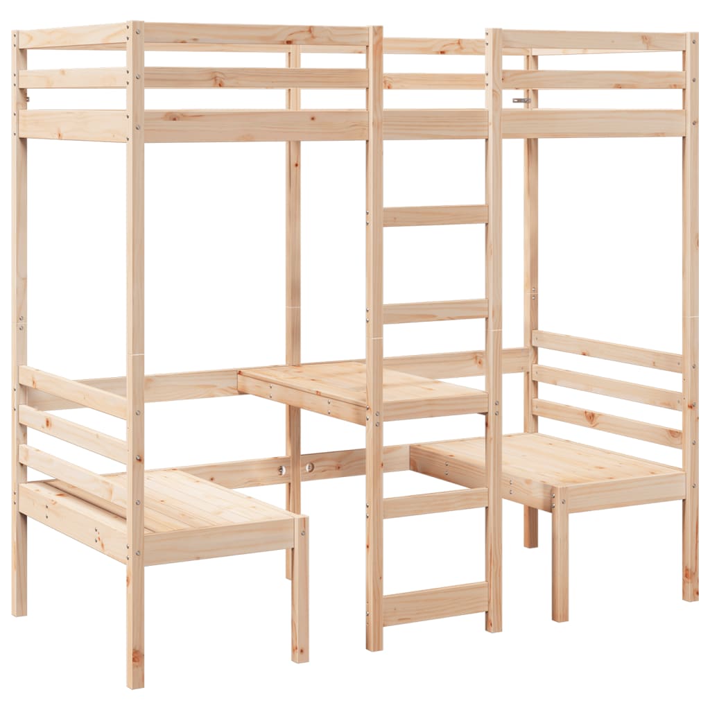 Loft Bed Frame with Desk and Chairs 75x190cm Solid Wood Pine