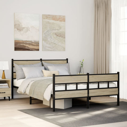 Metal Bed Frame without Mattress Sonoma Oak 140x200 cm