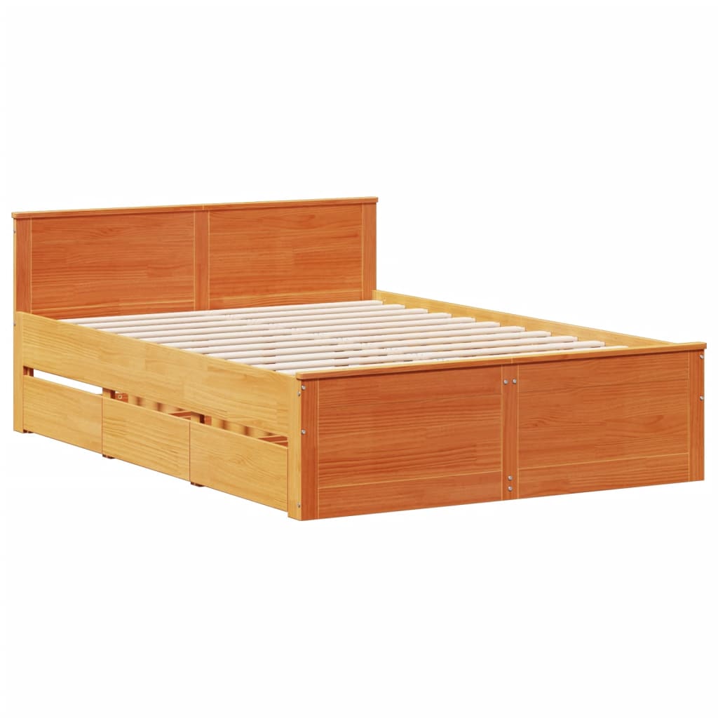 Bed Frame without Mattress with Headboard Wax Brown 150x200 cm King Size Solid Wood Pine