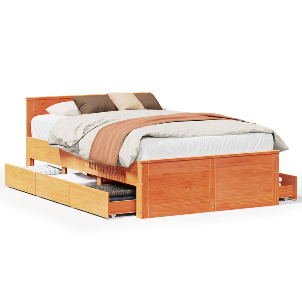 Bed Frame without Mattress with Headboard Wax Brown 120x190 cm Small Double Solid Wood Pine