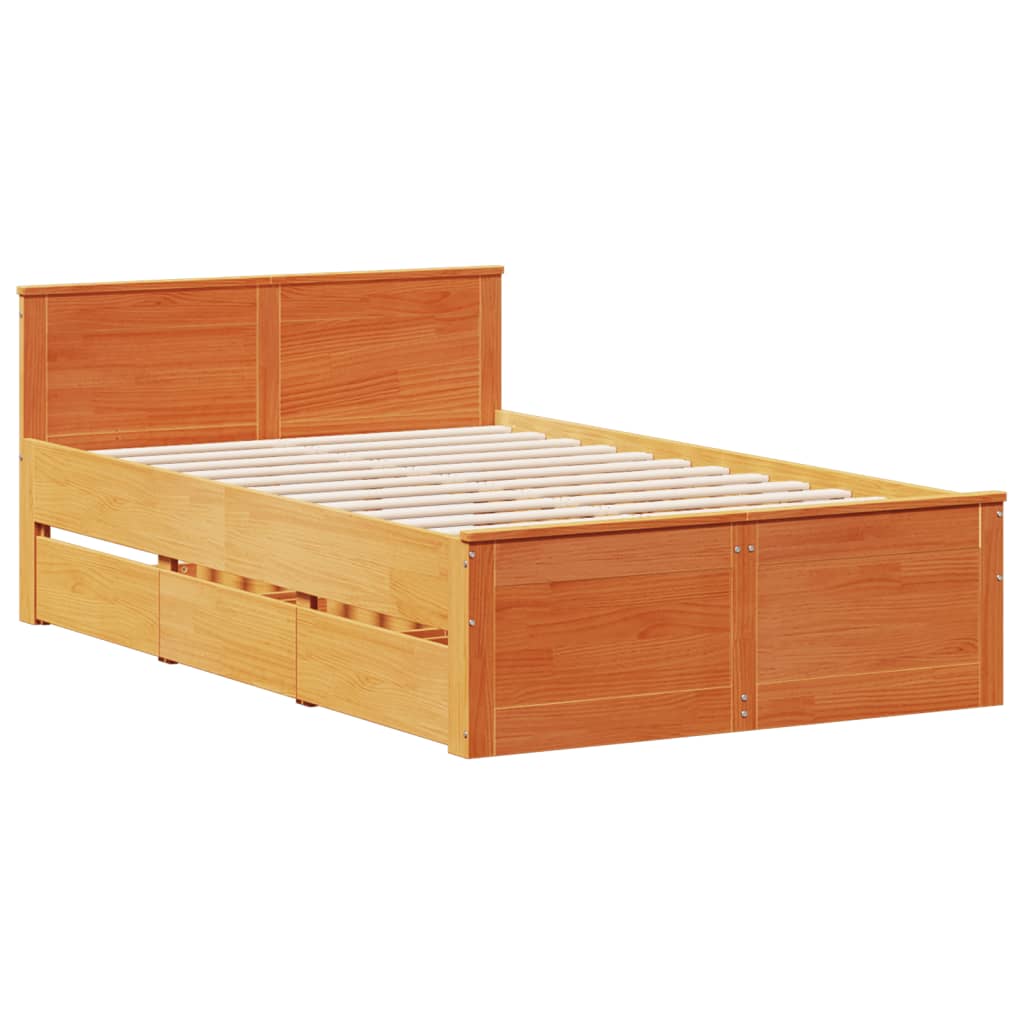 Bed Frame without Mattress with Headboard Wax Brown 120x190 cm Small Double Solid Wood Pine