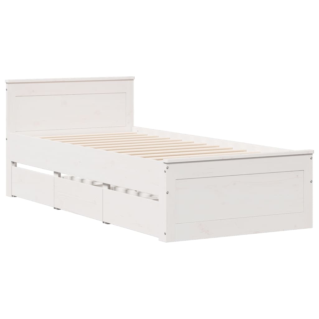 Bed Frame without Mattress with Headboard White 75x190 cm Small Single Solid Wood Pine