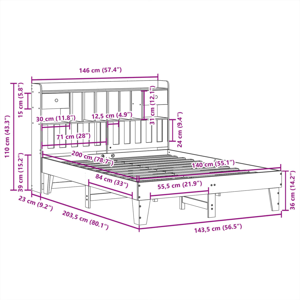 Bed Frame without Mattress White 140x200 cm Solid Wood Pine