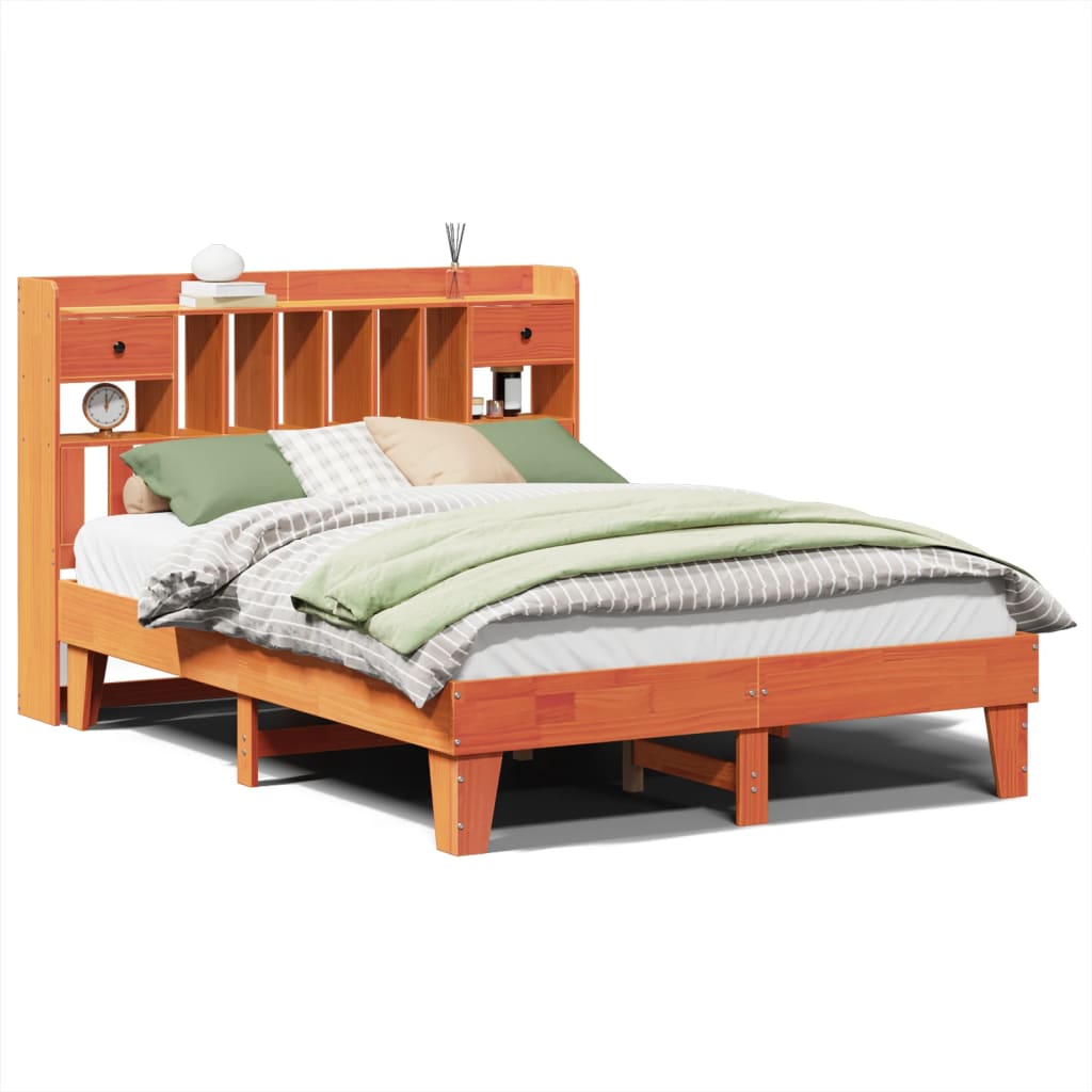 Bed Frame without Mattress Wax Brown 140x190 cm Solid Wood Pine