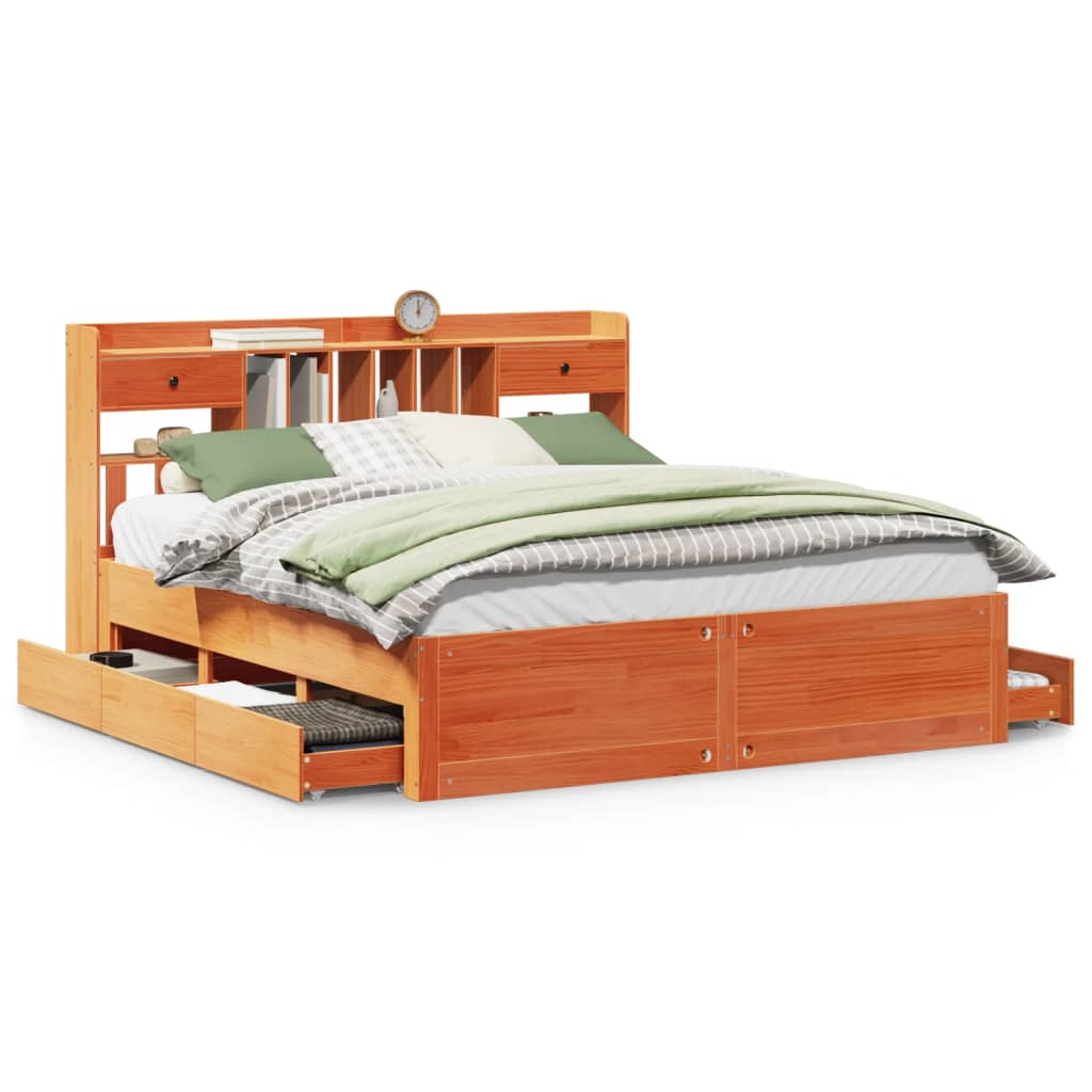 Bookcase Bed without Mattress Wax Brown 180x200 cm Super King Solid Wood Pine