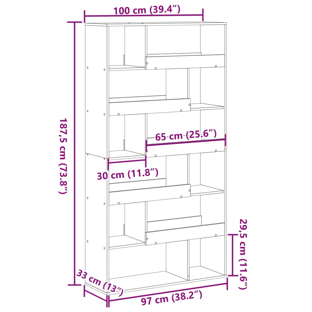 Bookcase Black 100x33x187.5 cm Engineered Wood