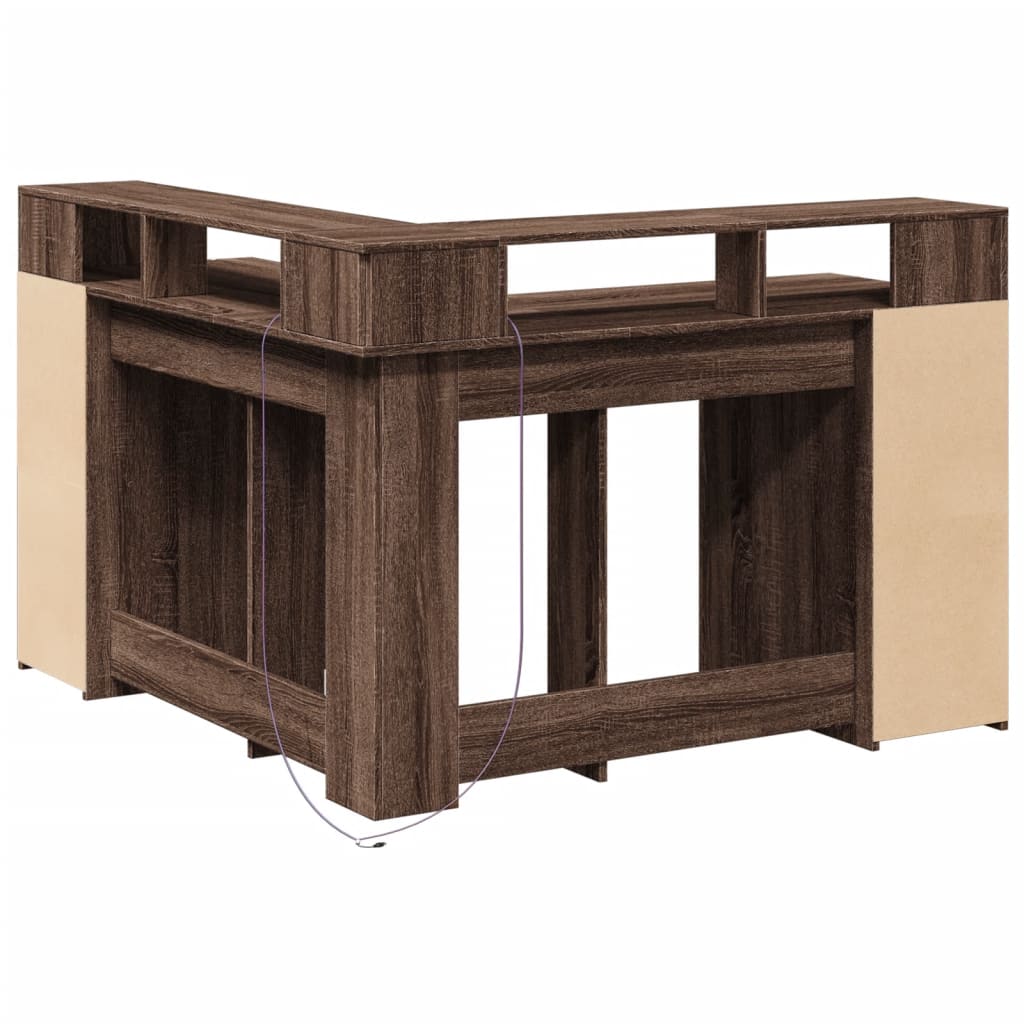 Desk with LED Lights Brown Oak 130x130x91 cm Engineered Wood