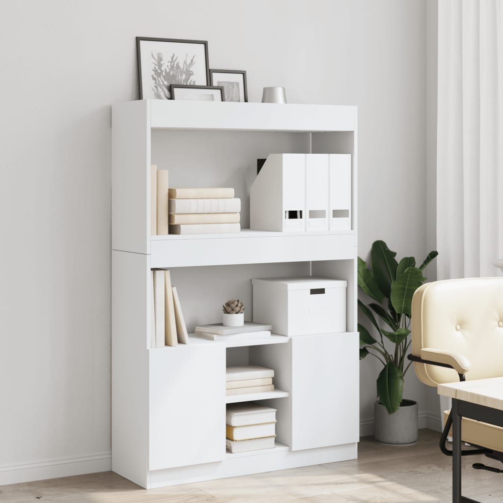 Highboard White 92x33x140 cm Engineered Wood