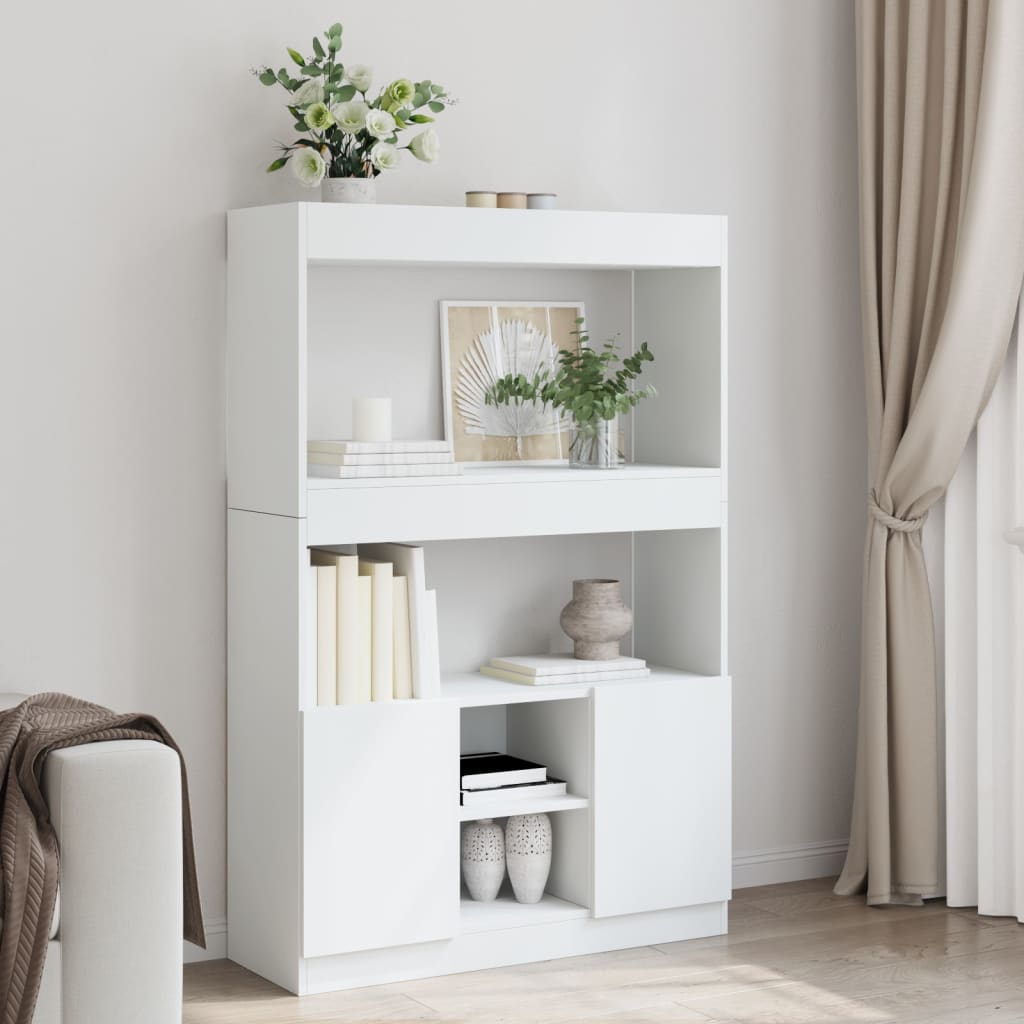 Highboard White 92x33x140 cm Engineered Wood