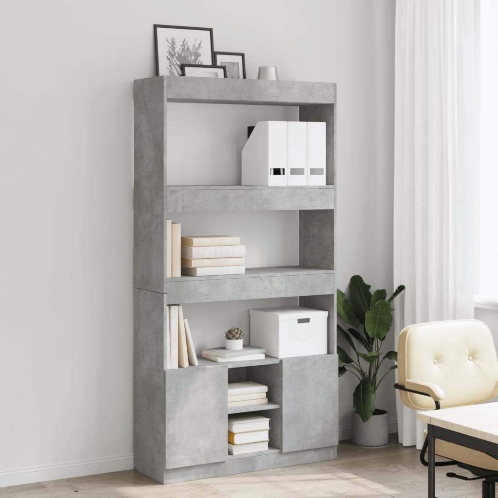 Highboard Concrete Grey 92x33x180 cm Engineered Wood