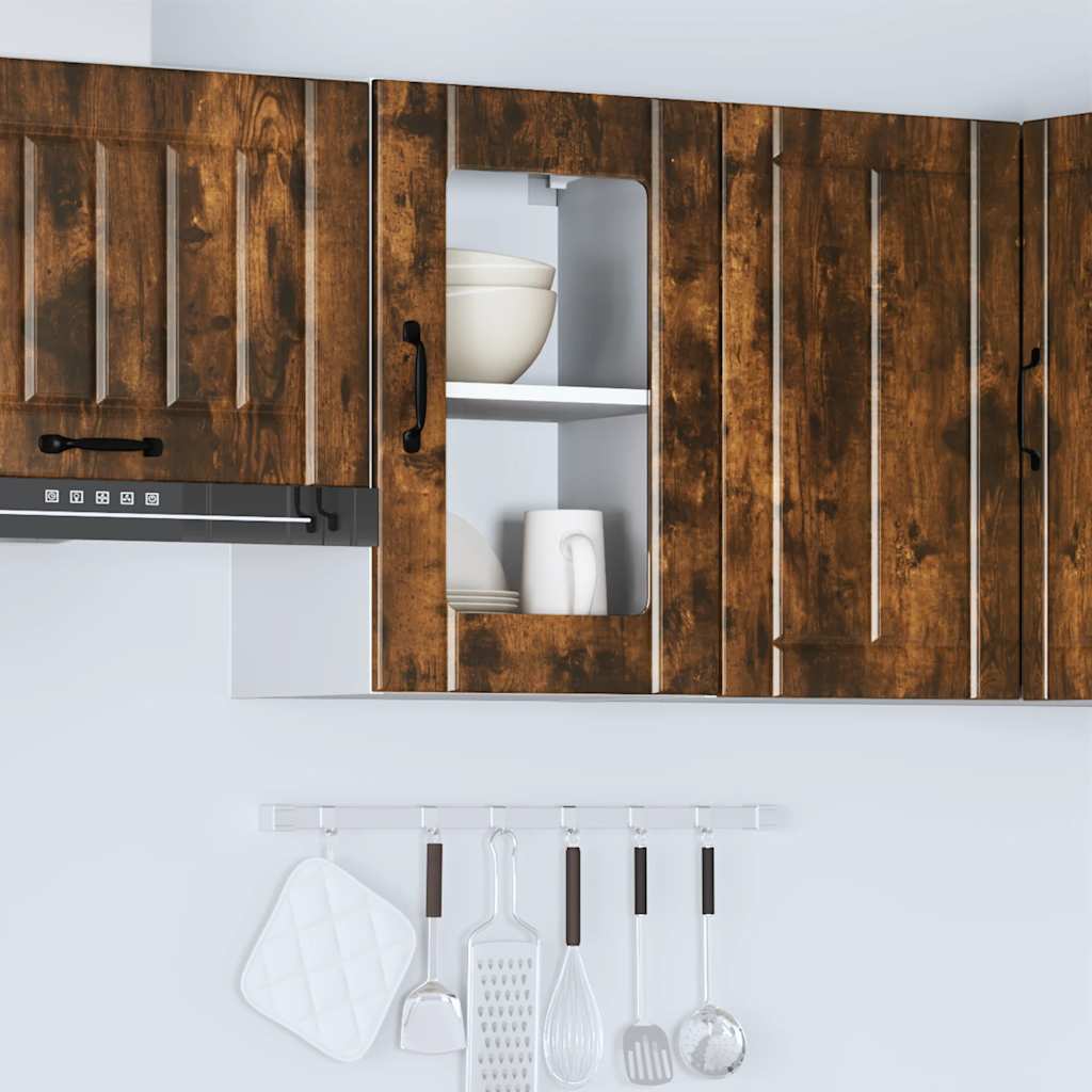 Kitchen Wall Cabinet with Glass Door Lucca Smoked Oak