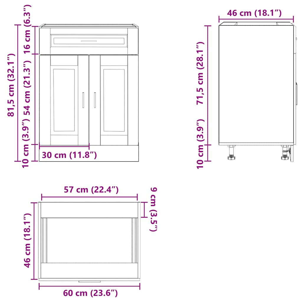Kitchen Base Cabinet Porto Concrete Grey Engineered Wood