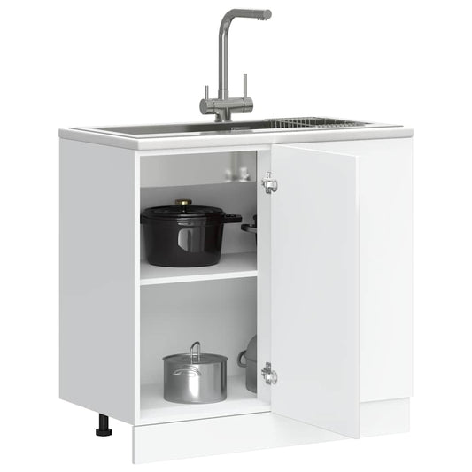 Kitchen Base Cabinet "Porto" High Gloss White Engineered Wood