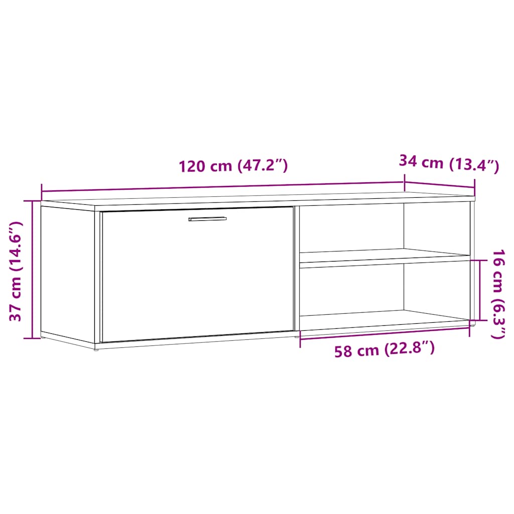 TV Cabinet Artisan Oak 120x34x37 cm Engineered Wood
