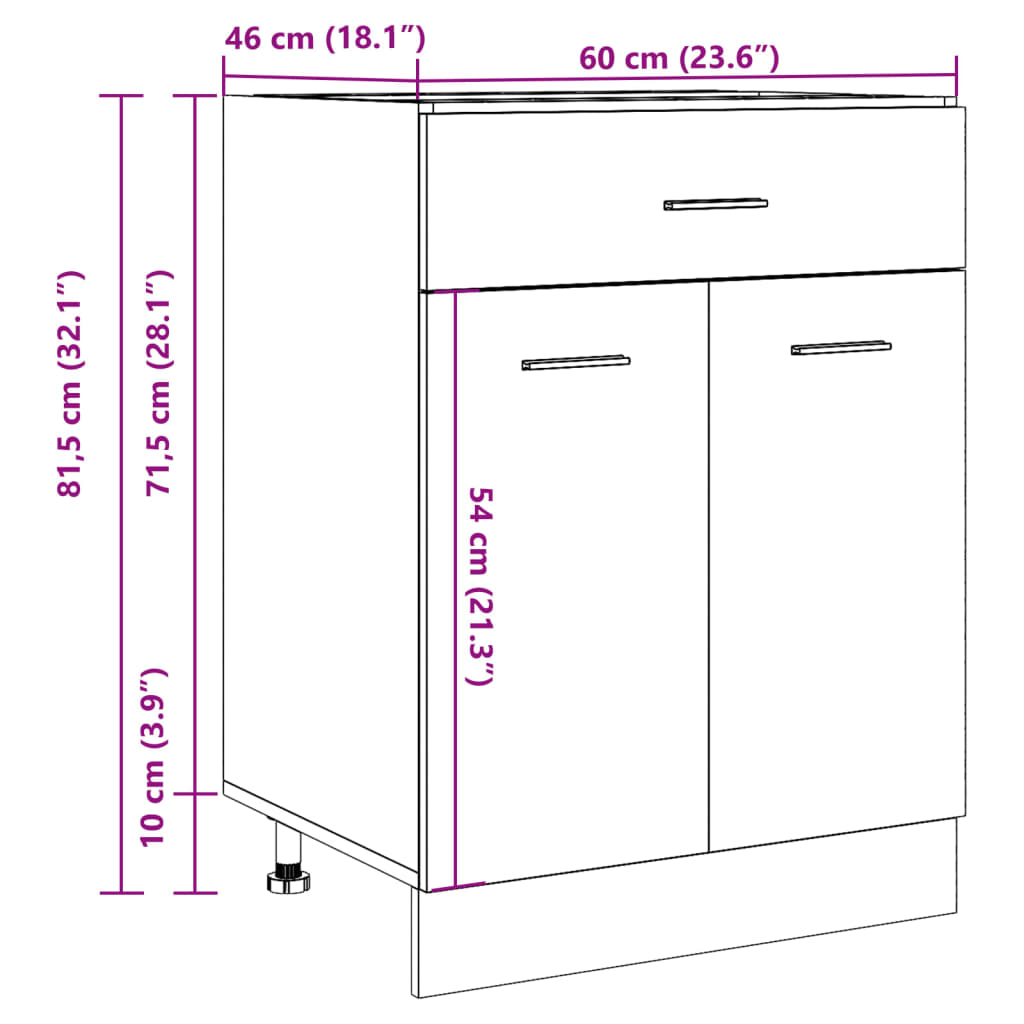 Drawer Bottom Cabinet Lyon Artisan Oak 60x46x81.5 cm Engineered Wood