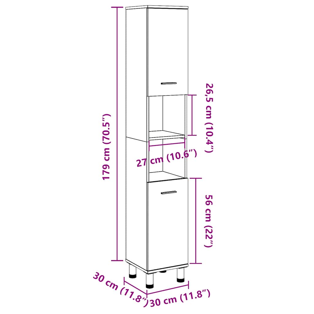 Bathroom Cabinet Concrete Grey 30x30x179 cm Engineered Wood