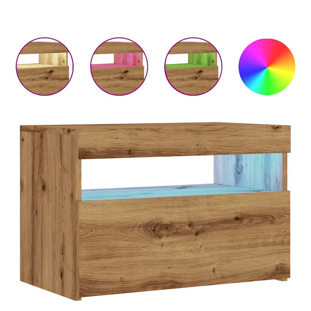TV Cabinet with LED Lights Artisan Oak 60x35x40 cm Engineered Wood