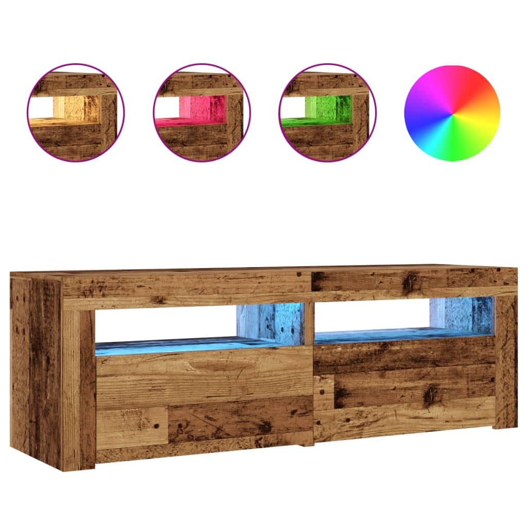 TV Cabinet with LED Lights Old Wood 120x35x40 cm Engineered Wood
