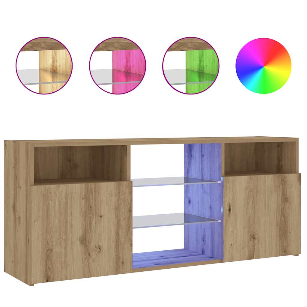 TV Cabinet with LED Lights Artisian Oak 120x30x50 cm Engineered Wood