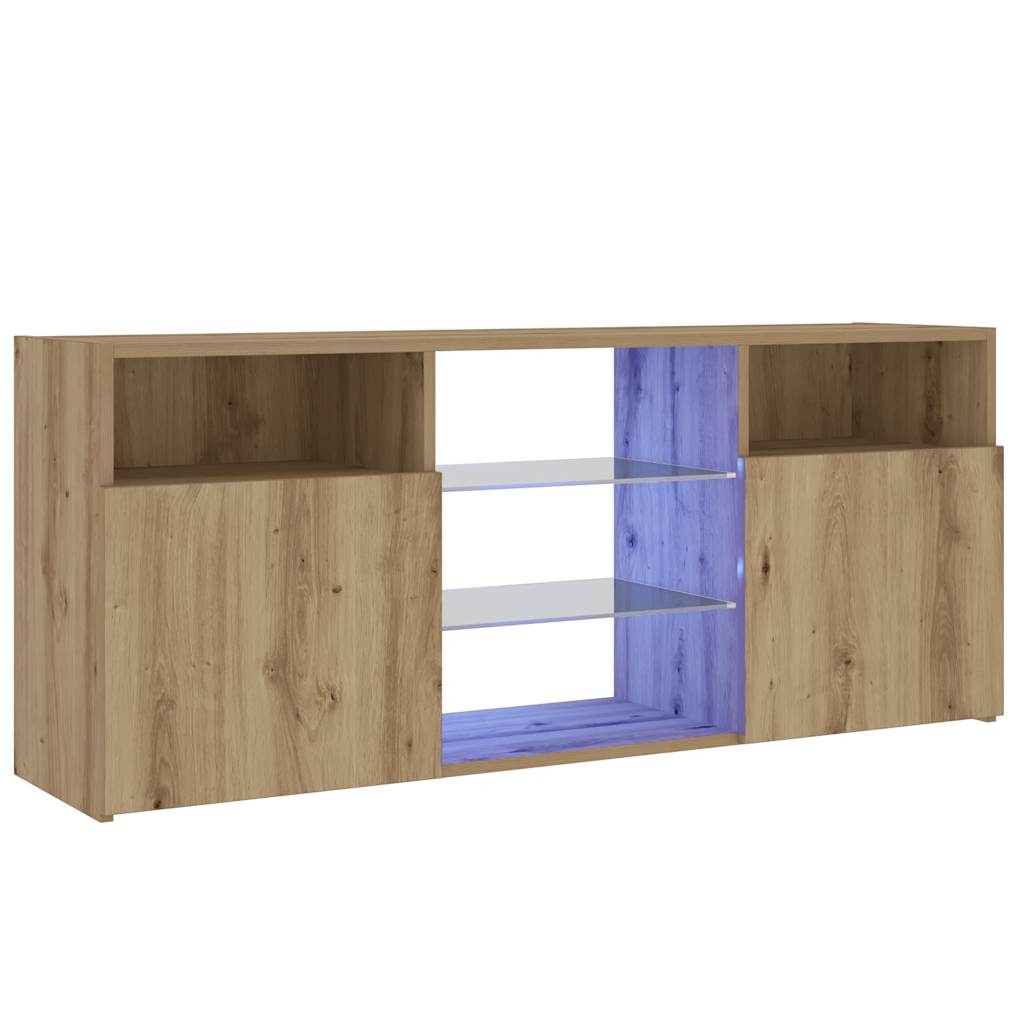 TV Cabinet with LED Lights Artisian Oak 120x30x50 cm Engineered Wood