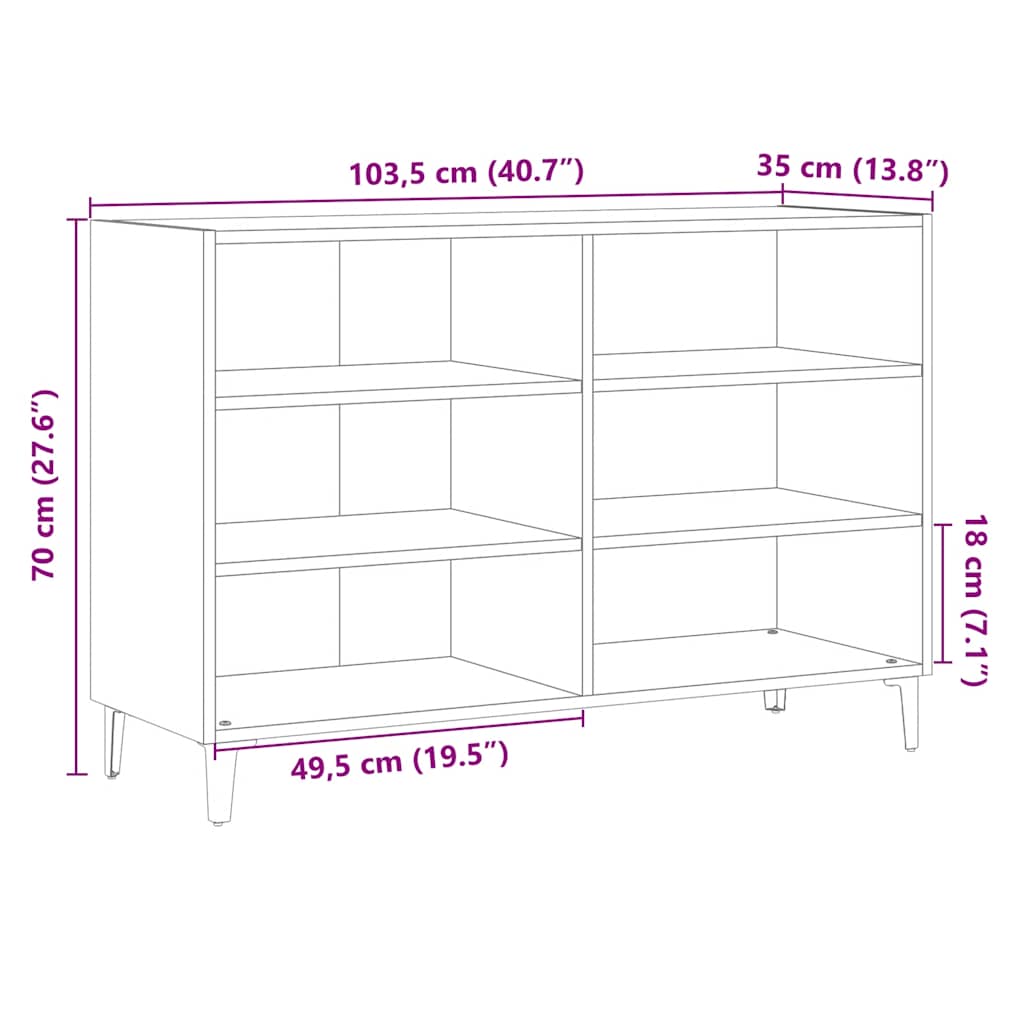 Sideboard Old Wood 103.5x35x70 cm Engineered Wood
