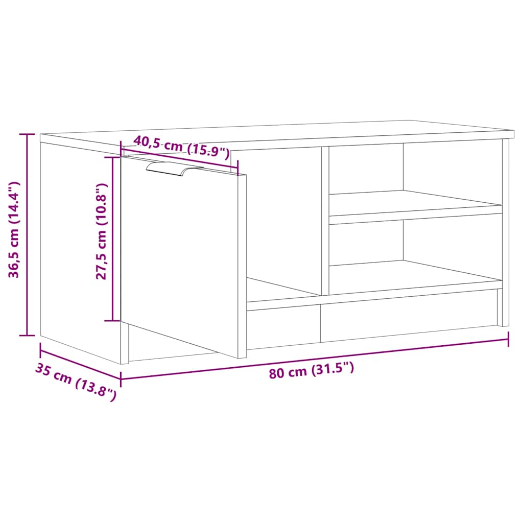 TV Cabinet Old Wood 80x35x36.5 cm Engineered Wood