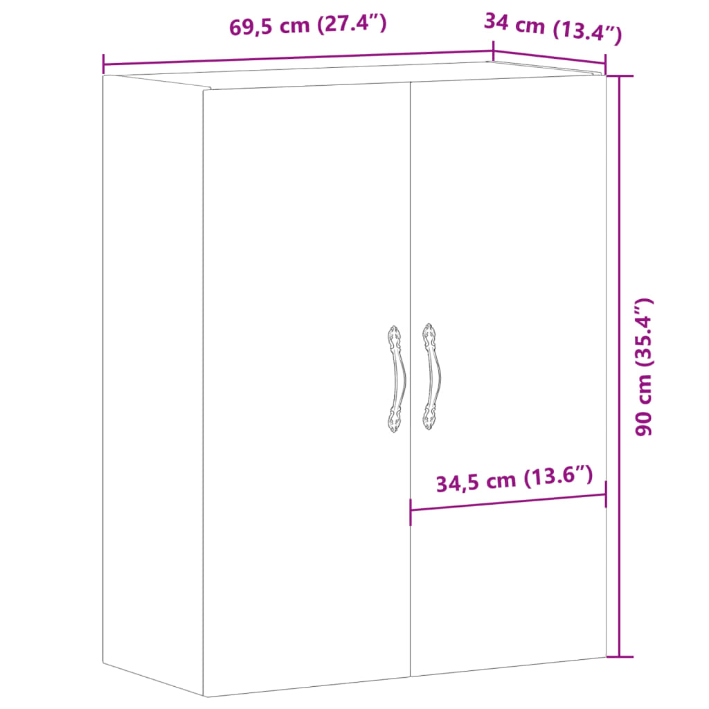 Wall Mounted Cabinet Old Wood 69.5x34x90 cm Engineered Wood