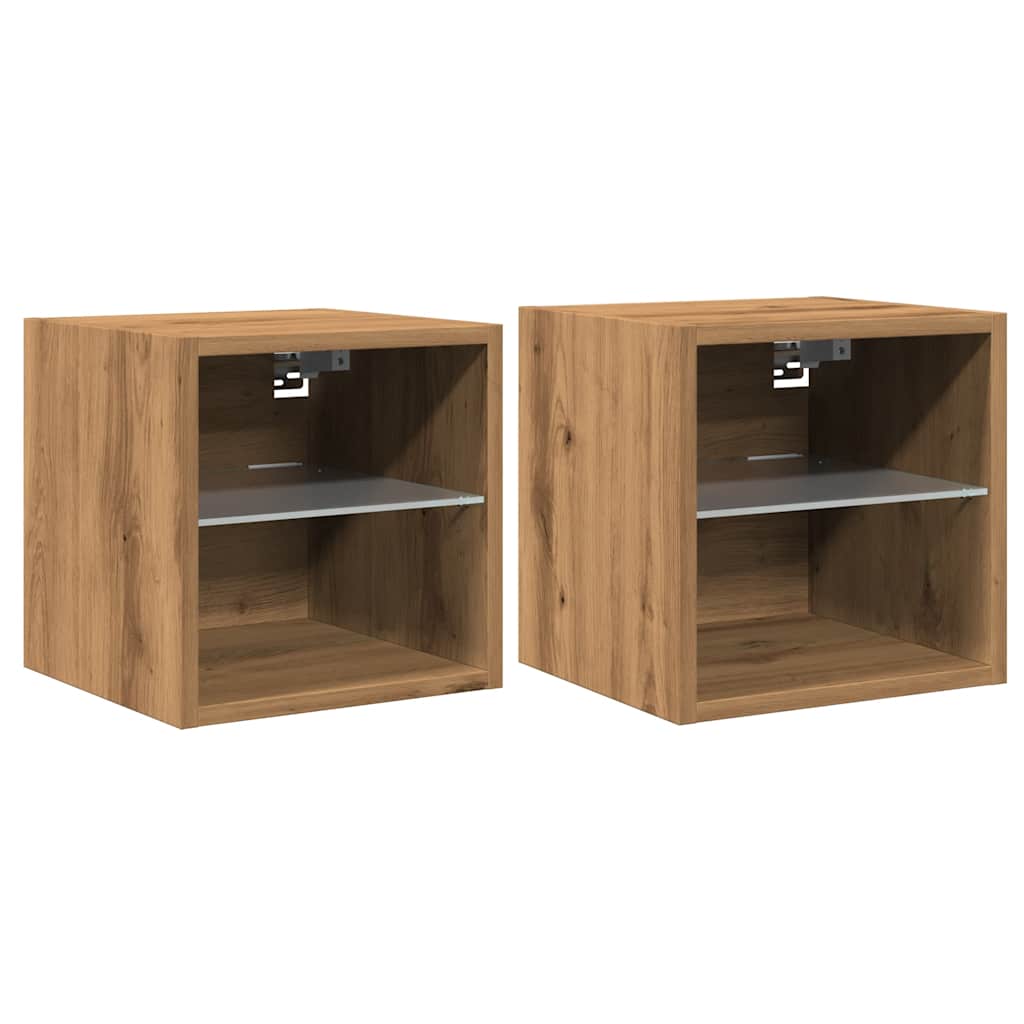 TV Wall Cabinets with LED Lights 2 pcs Artisan Oak 30x28.5x30 cm