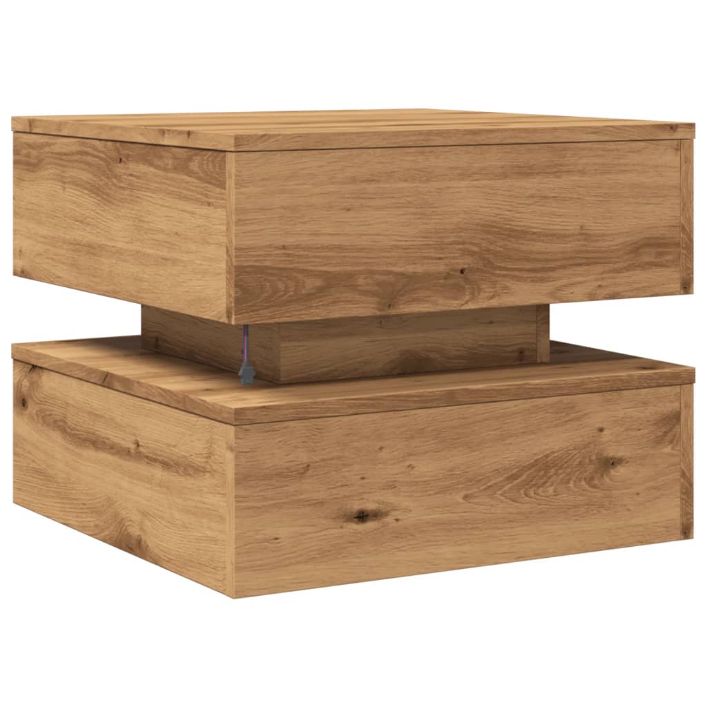 Coffee Table with LED Lights Artisian Oak 50x50x40 cm