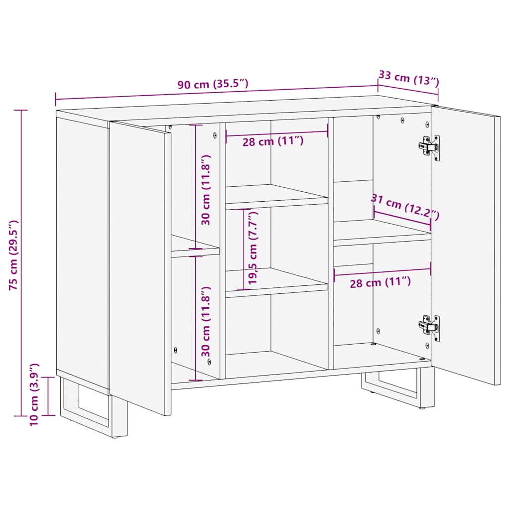 Sideboard Black 90x33x75 cm Solid Wood Mango