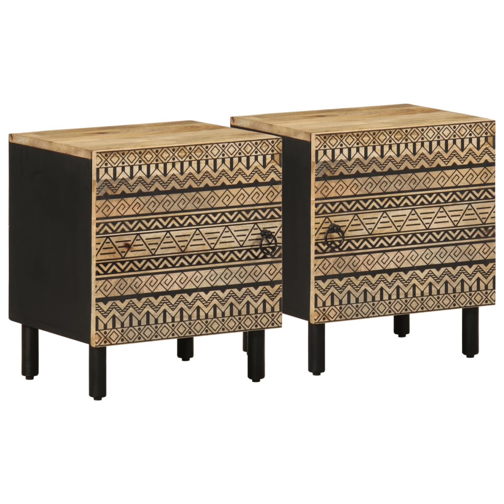 Bed Cabinets 2 pcs Black 40x33.5x46 cm Solid Rough Wood Mango