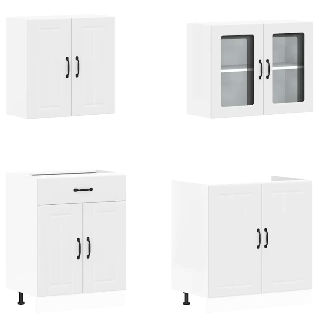 4 Piece Kitchen Cabinet Set Lucca White Engineered Wood