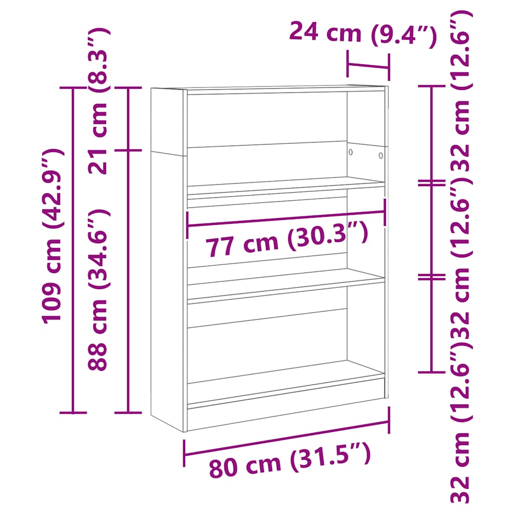 Bookcase Smoked Oak 80x24x109 cm Engineered Wood