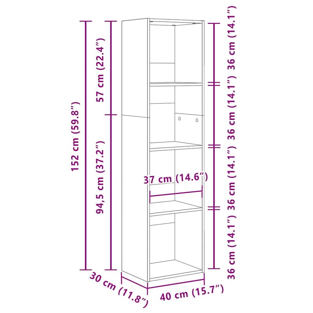Bookcase Concrete Grey 40x30x152 cm Engineered Wood