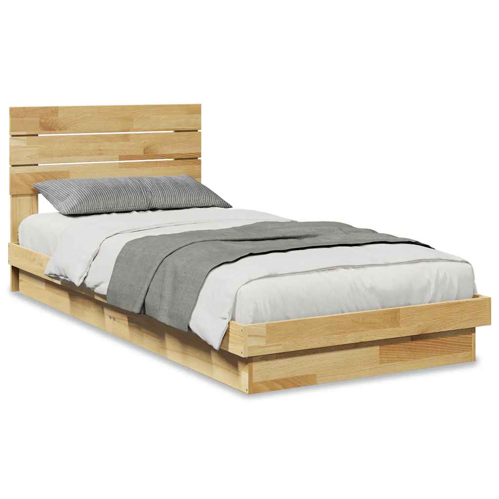 Bed Frame with Headboard without Mattress 75x190 cm Small Single Solid Wood Oak