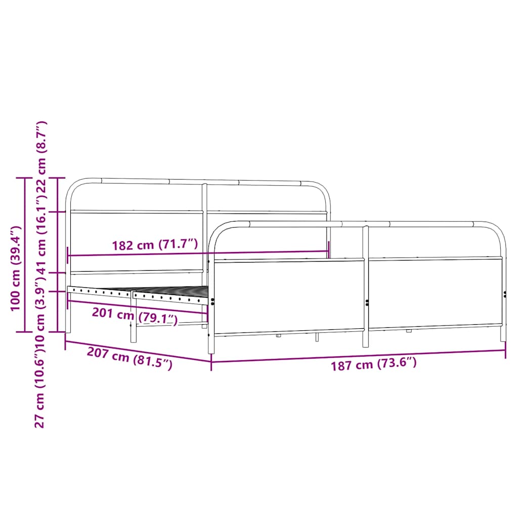 Metal Bed Frame without Mattress Smoked Oak 180x200 cm Super King