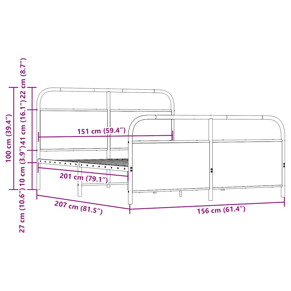 Metal Bed Frame without Mattress Sonoma Oak 150x200 cm King Size