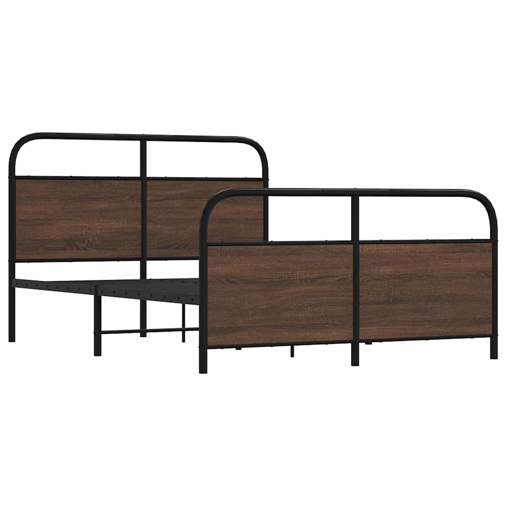 Metal Bed Frame without Mattress Brown Oak 140x200 cm