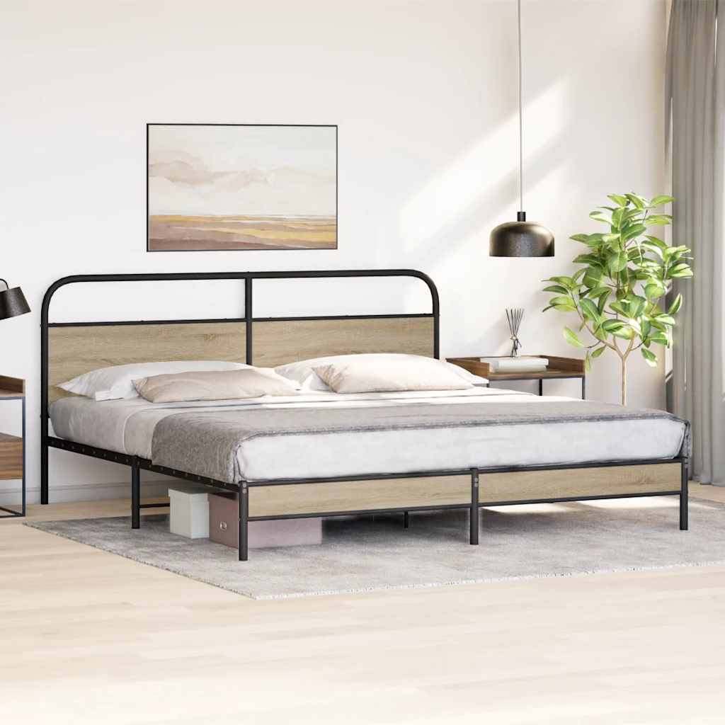 Metal Bed Frame without Mattress Smoked Oak 180x200 cm Super King