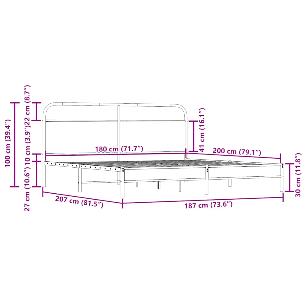 Metal Bed Frame without Mattress Smoked Oak 180x200 cm Super King