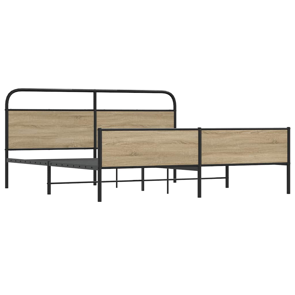 Metal Bed Frame without Mattress Smoked Oak 150x200 cm King Size