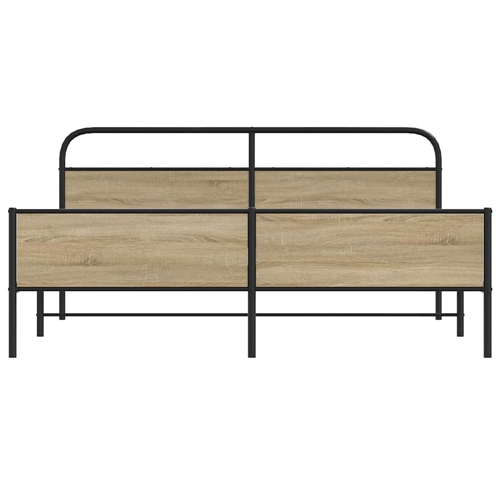 Metal Bed Frame without Mattress Smoked Oak 150x200 cm King Size