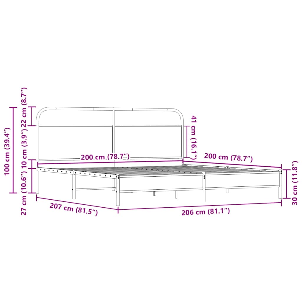 Metal Bed Frame without Mattress Sonoma Oak 200x200 cm