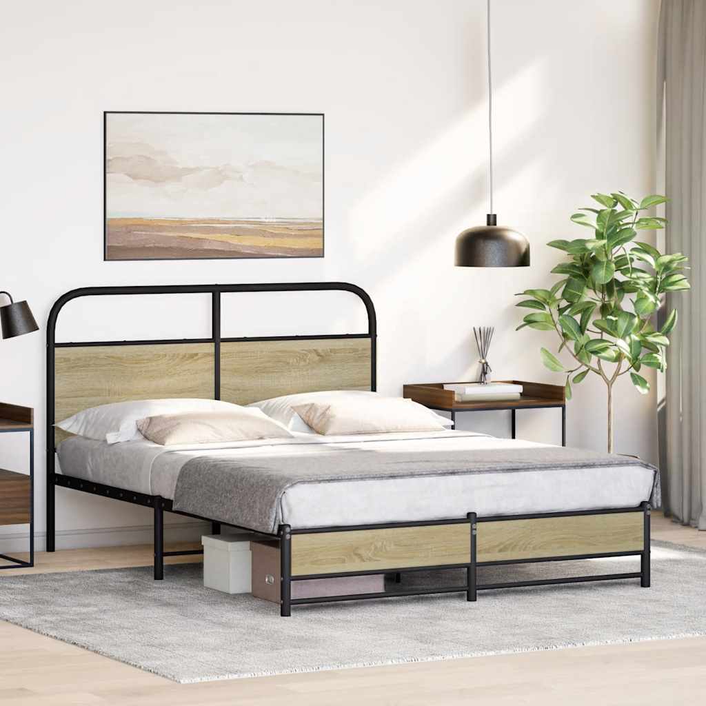 Bed Frame without Mattress 135x190 cm Double Sonoma Oak Engineered Wood