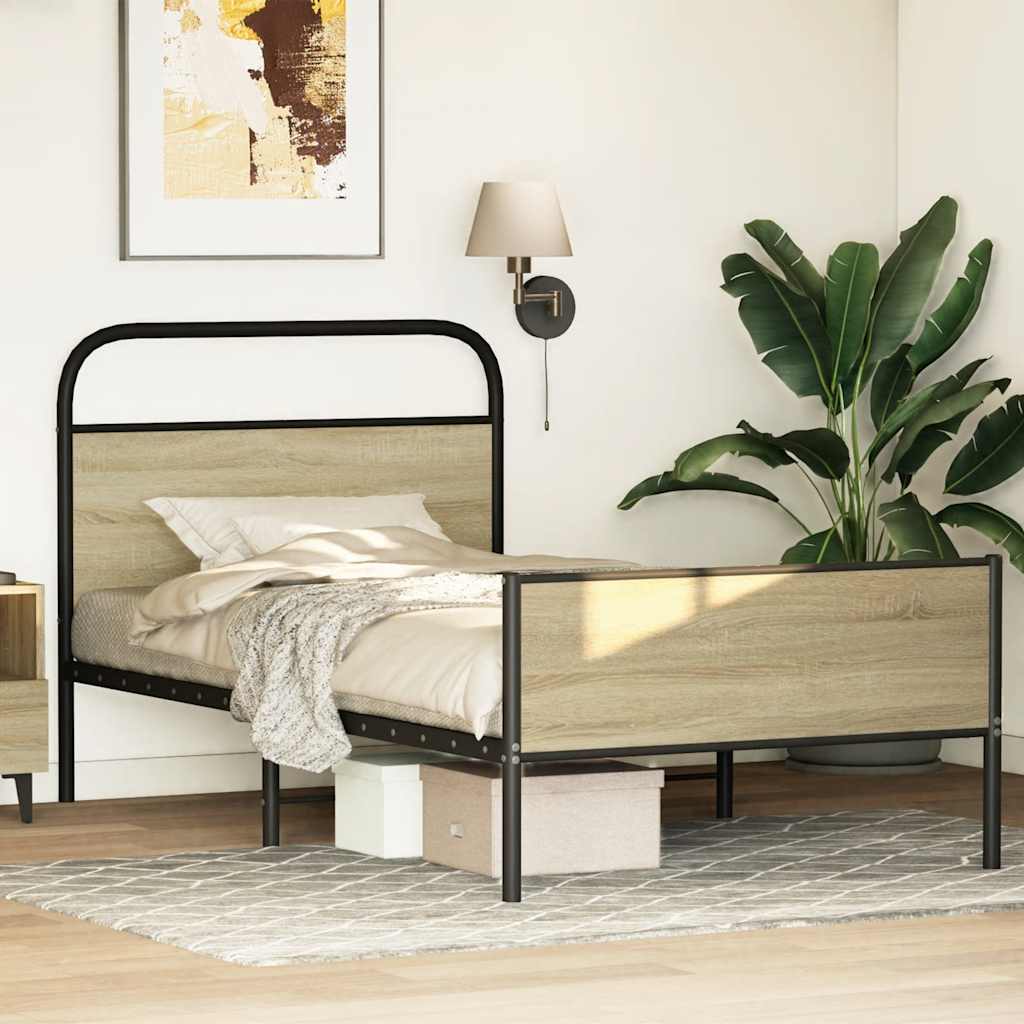 Bed Frame without Mattress 107x203 cm Sonoma Oak Engineered Wood