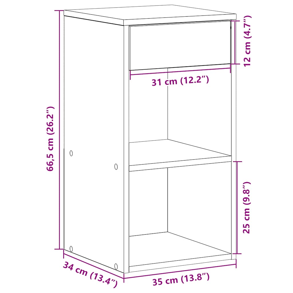 Bedside Cabinet with Drawer Concrete Grey 35x34x66.5 cm