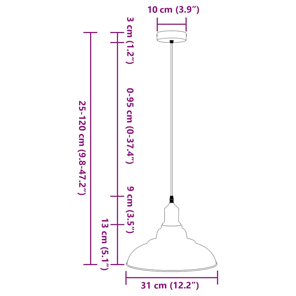 Pendant Lamp Height Adjustable E27 Gloss Black Ø 31 cm Metal