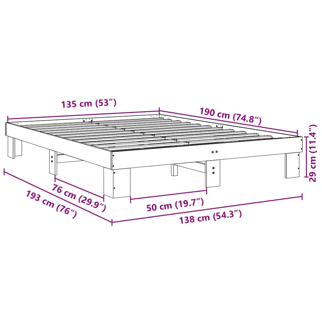 Bed Frame without Mattress 135x190 cm Double Solid Wood Oak
