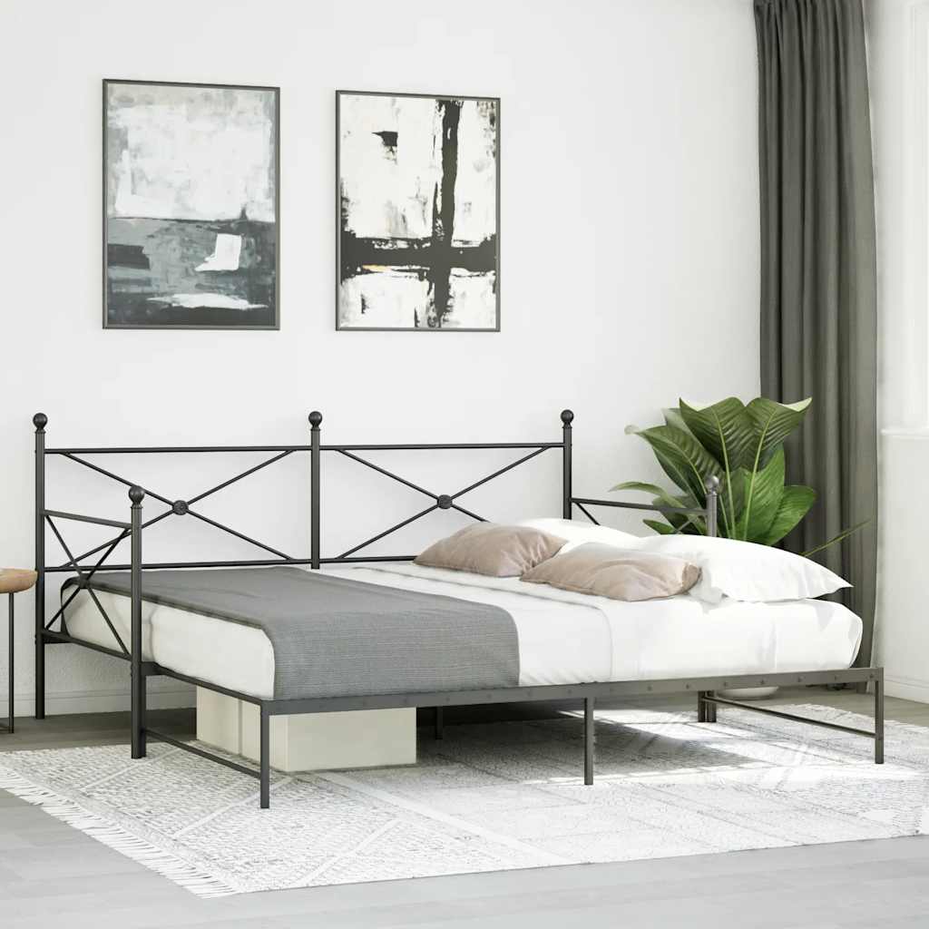 Daybed with Trundle without Mattress Black 100x200 cm Steel