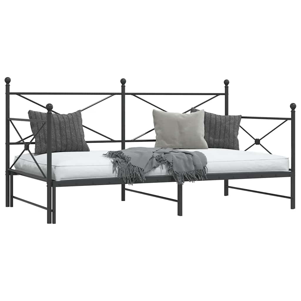 Daybed with Trundle without Mattress Black 100x200 cm Steel